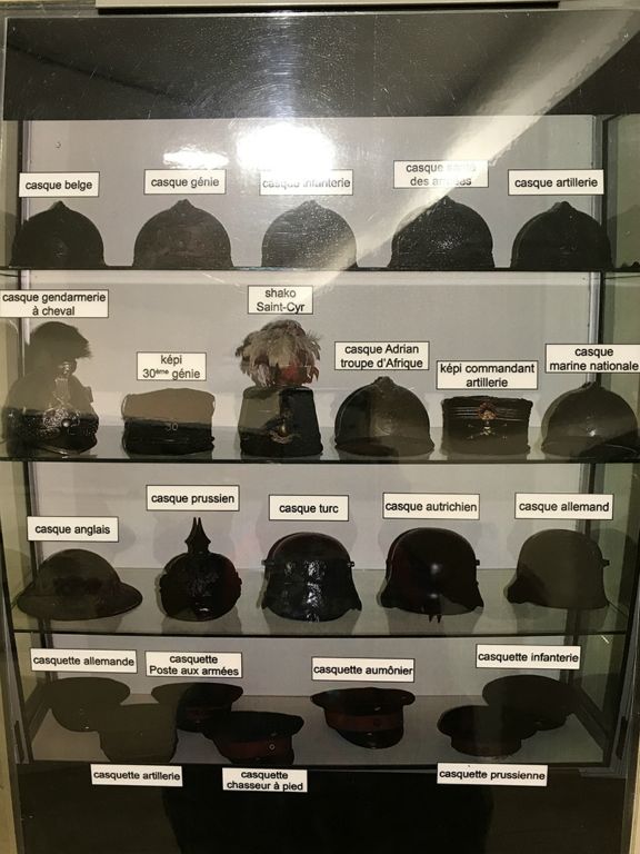 Key to helmet display in the Memorial of Dormans (see next photo)